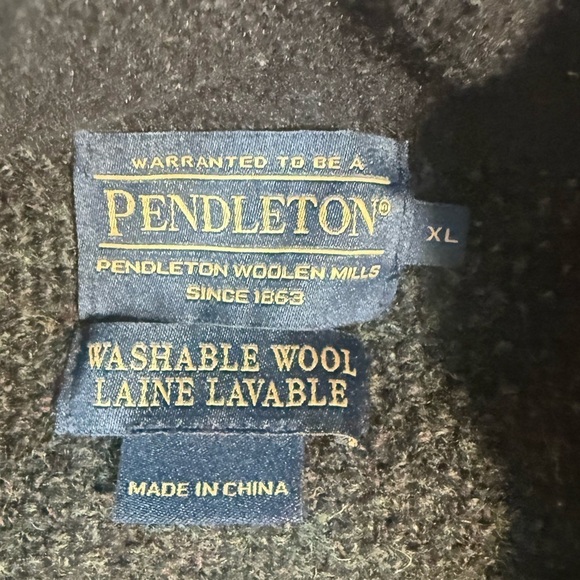 Pendleton 100% Shetland Wool Full zip washable Laine Lavable Green mens’s XL - Picture 3 of 11